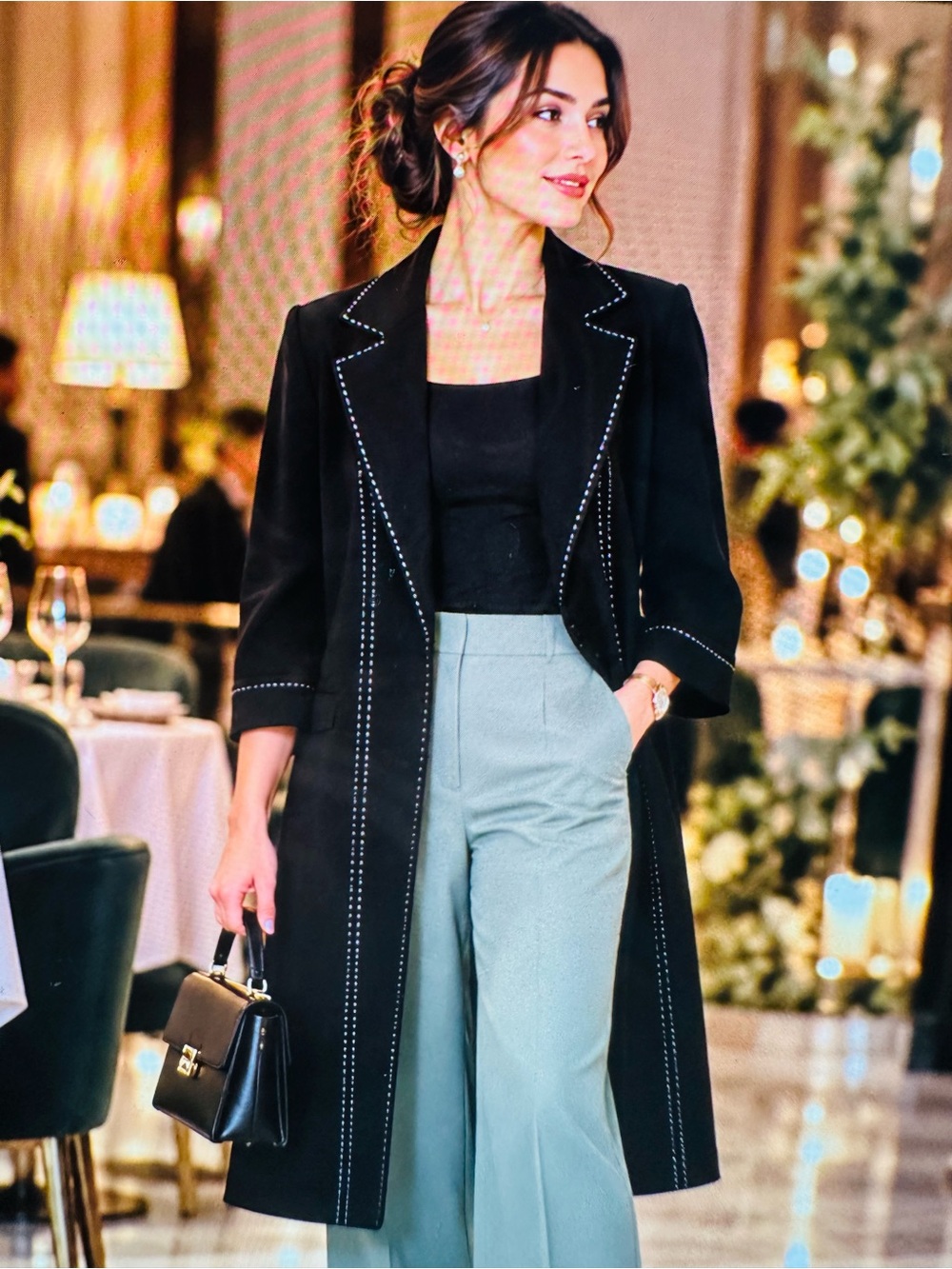 Perceptions Black Long Coat with White Contrast Stitching size 20 w